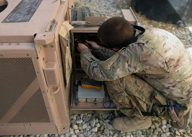 U.S. Air Force Staff Sgt. Russell Dutcher, 455th Expeditionary Civil Engineer Squadron HVAC technician, repairs an air conditioning unit June 30, 2015, at Bagram Air Field, Afghanistan. Dutcher, who is part of the 1000s of Hands project, is responsible for responding to all work orders dealing with. HVAC contractors for people who want the details