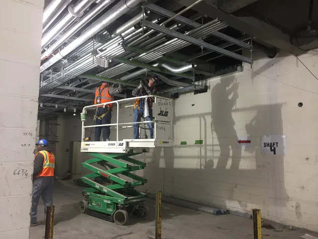 Ductwork installation in the future LIRR passenger concourse. (CM014B, 01-17-2019). Ductwork Installation Cost in Ontario: A Local Breakdown