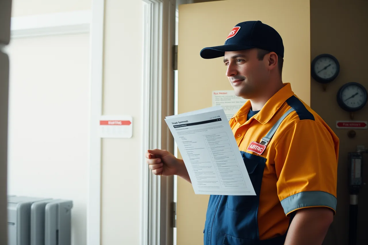 Technician handing startup measurement sheet to a homeowner (HVAC contractor trends that move demand in 2027)